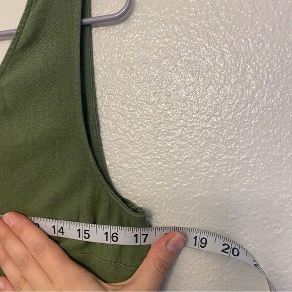 Dip v neck linen blend green tie waist lagenlook boho jumpsuit romper wide leg 6 - Picture 11 of 12